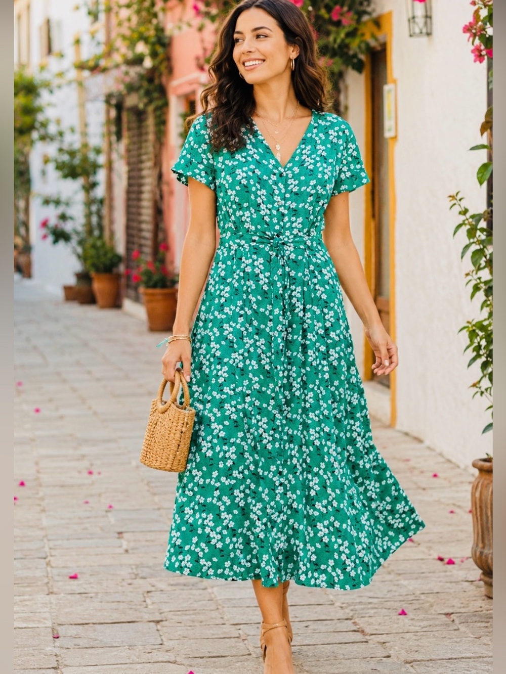 LOFT Green Floral Wrap-Style Maxi Dress. Size 6.